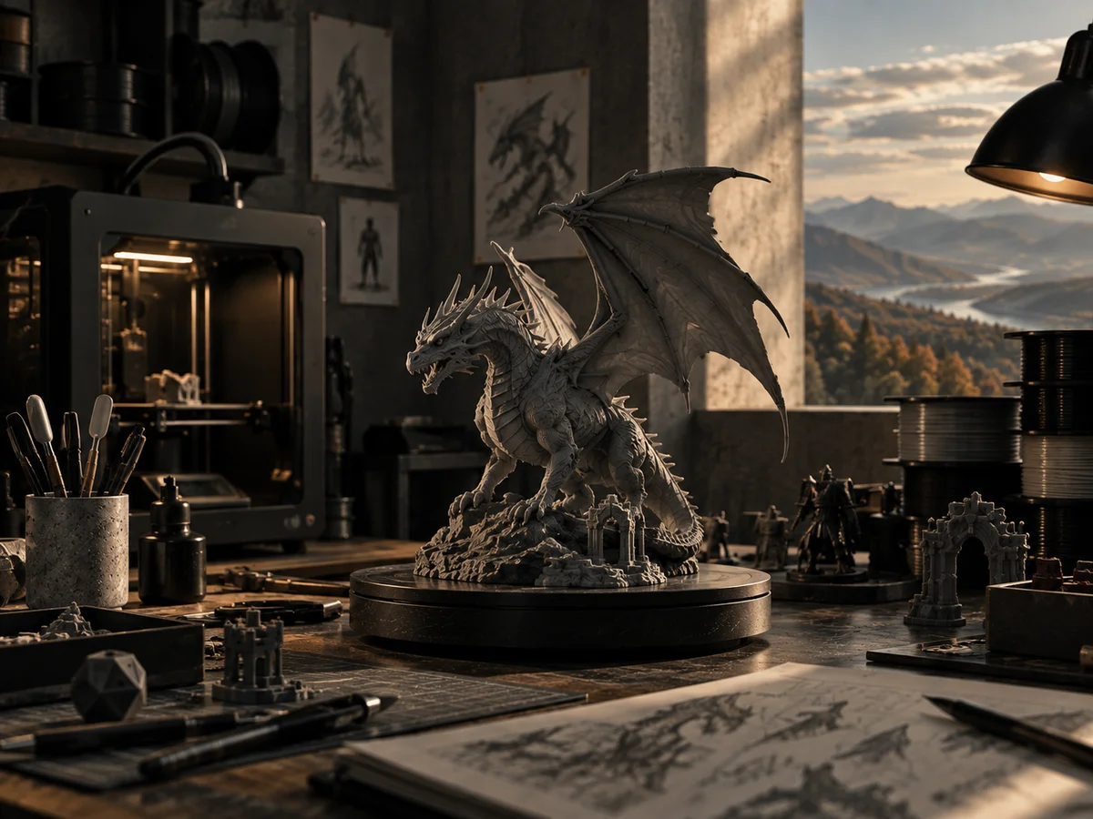 Объёмная фигурка дракона в мастерской 3D-печати